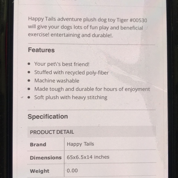 Happy Tails Critterz TIGER Adventure Plush Dog Toy NEW - Picture 7 of 7